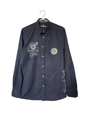 Cămașă cu imprimeu Tom Tailor M | Bleumarin, Mânecă lungă, Bumbac