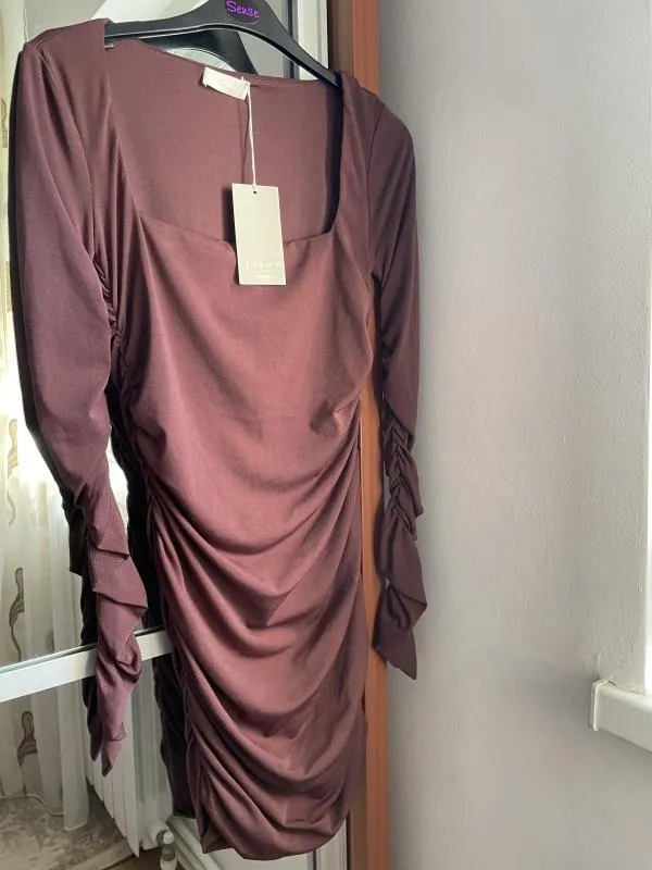 Rochie de seară LeGer EU 36 | Maro, Mini, Mânecă lungă