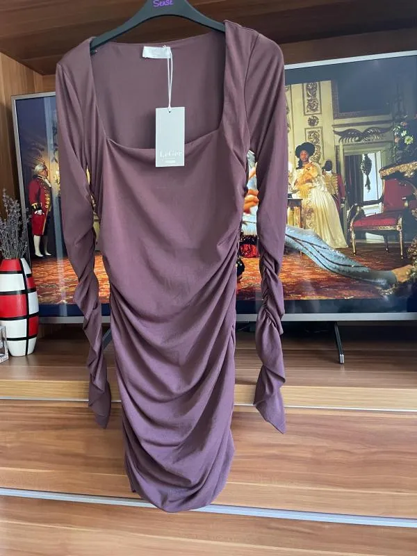 Rochie de seară LeGer EU 36 | Maro, Mini, Mânecă lungă - Image 4