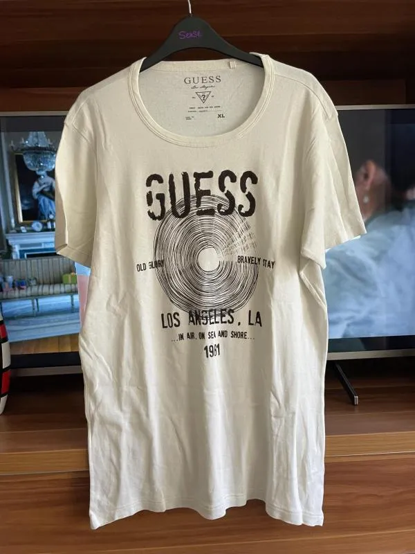Tricou cu imprimeu Guess XL | Bej