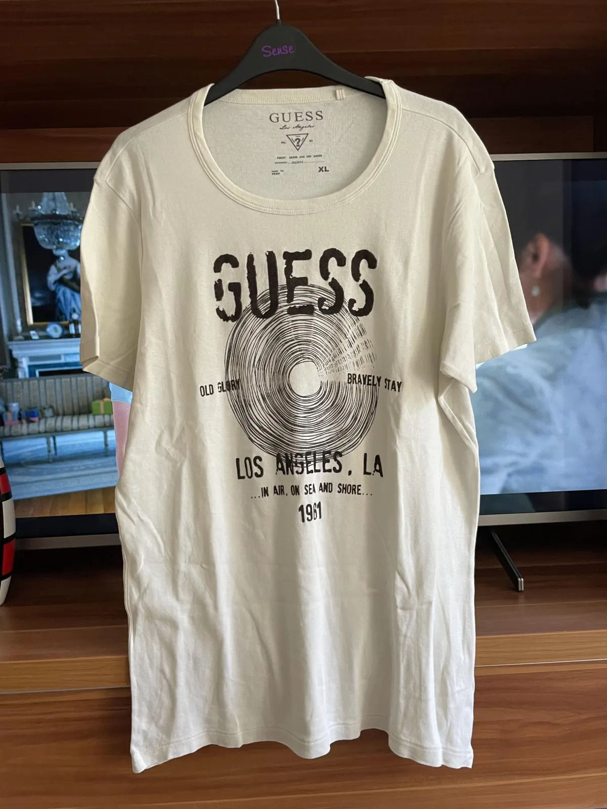 Tricou cu imprimeu Guess XL | Bej