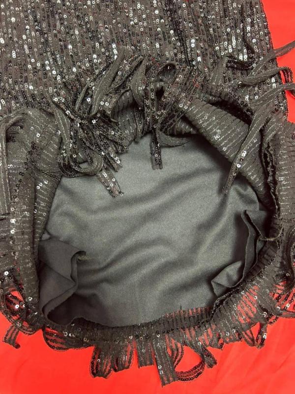Rochie de ocazie FERVENTE EU 36 | Negru, Midi, Fără mâneci, Franjuri - Image 5