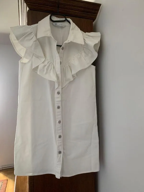 Rochie casual Zara S | Alb, Midi, Fără mâneci, Denim - Image 2