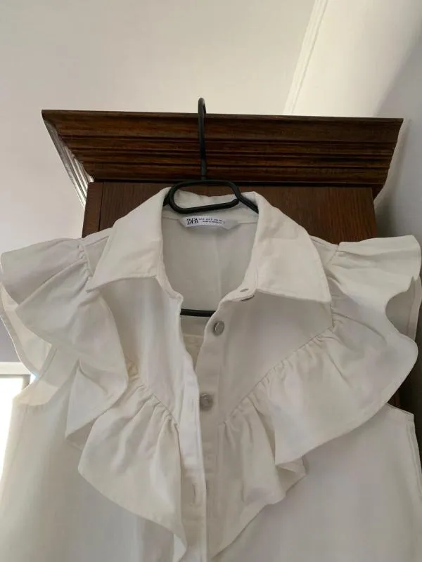 Rochie casual Zara S | Alb, Midi, Fără mâneci, Denim - Image 3