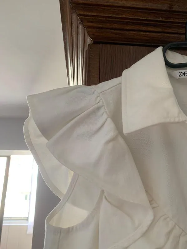 Rochie casual Zara S | Alb, Midi, Fără mâneci, Denim - Image 4