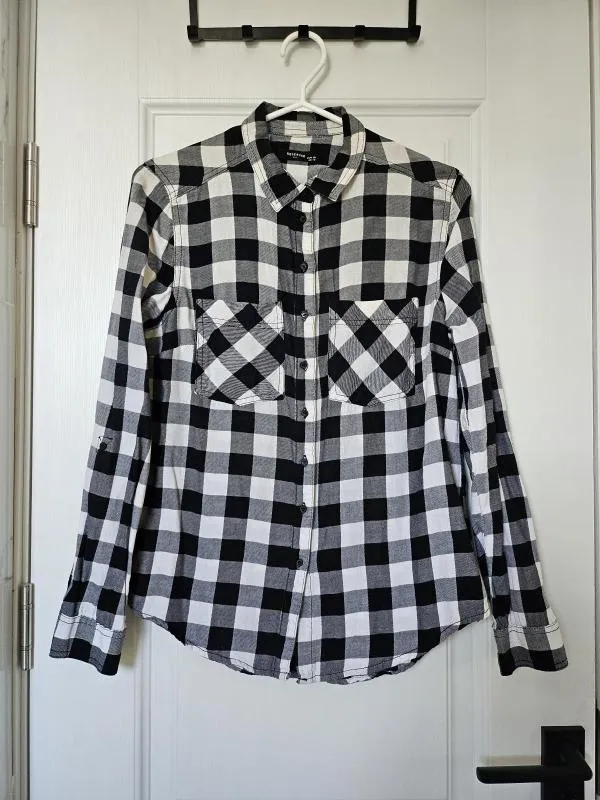 Cămașă Reserved EU 38 | Negru, Normal, Mânecă lungă, Carouri, Bumbac - Image 2