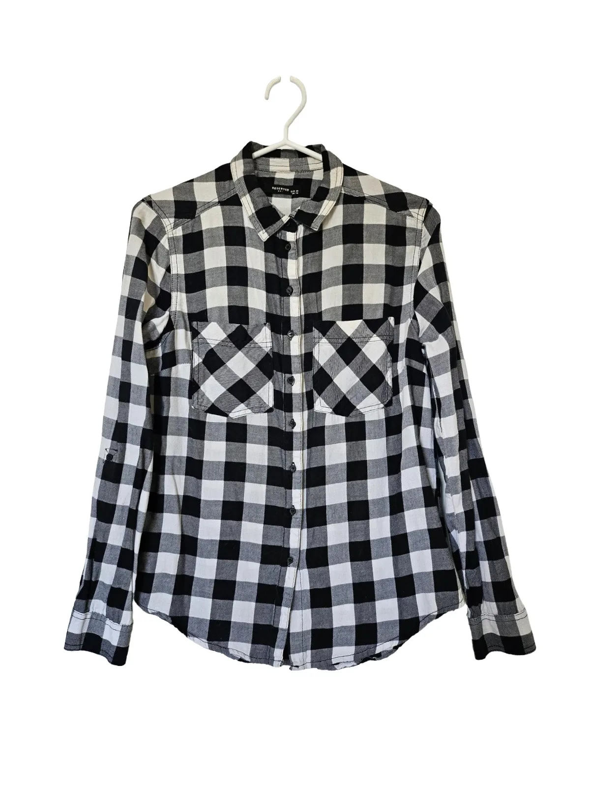 Cămașă Reserved EU 38 | Negru, Normal, Mânecă lungă, Carouri, Bumbac