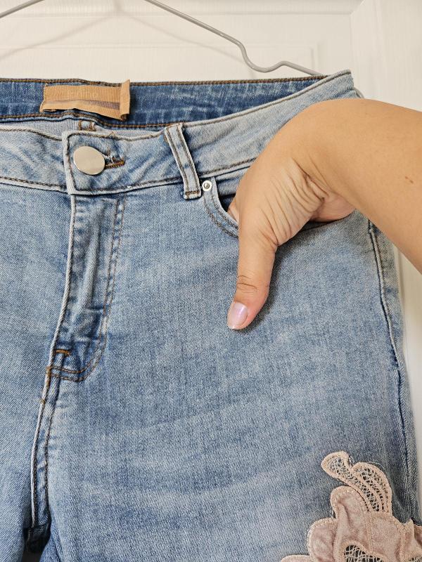 Blugi Janina EU 38 | Bleu, Lungi, Talie medie, Skinny fit, Floral & Tropical, Pietre decorative, Bumbac - Image 7