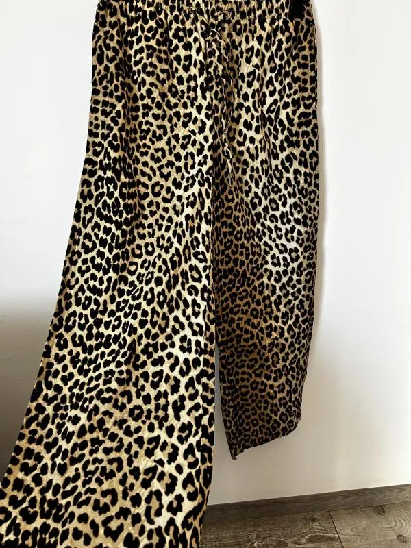 Pantaloni H&M EU 38 | Maro, Lungi, Talie joasă, Wide Leg fit, Animal print, Bumbac - Image 10