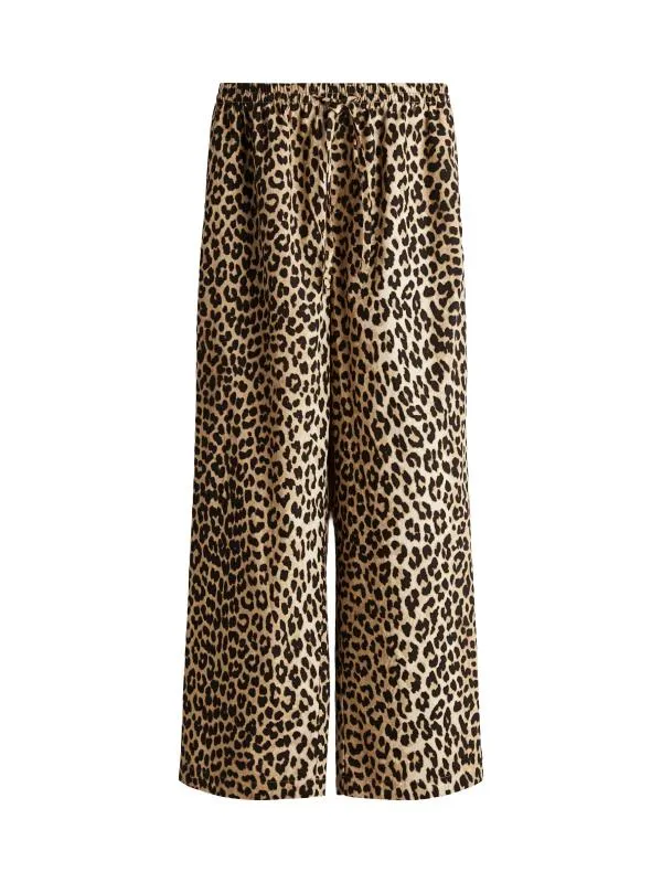 Pantaloni H&M EU 38 | Maro, Lungi, Talie joasă, Wide Leg fit, Animal print, Bumbac