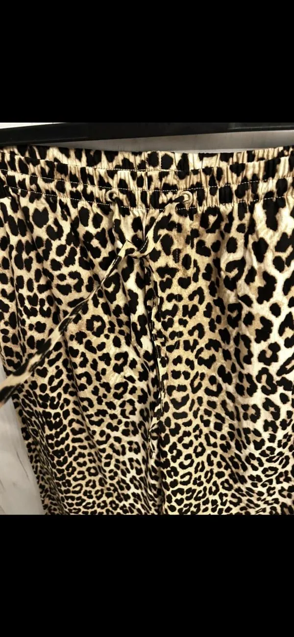 Pantaloni H&M EU 38 | Maro, Lungi, Talie joasă, Wide Leg fit, Animal print, Bumbac - Image 5