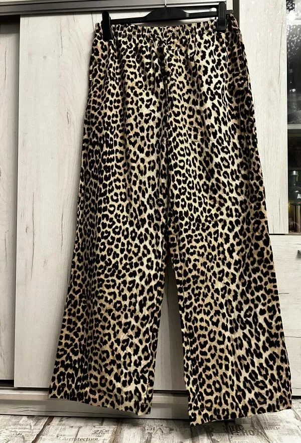 Pantaloni H&M EU 38 | Maro, Lungi, Talie joasă, Wide Leg fit, Animal print, Bumbac - Image 6