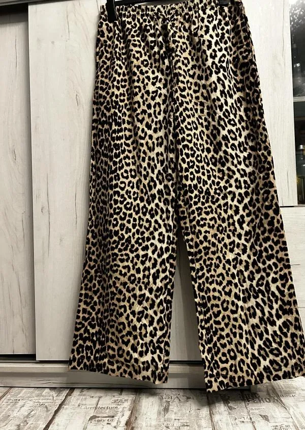 Pantaloni H&M EU 38 | Maro, Lungi, Talie joasă, Wide Leg fit, Animal print, Bumbac - Image 7