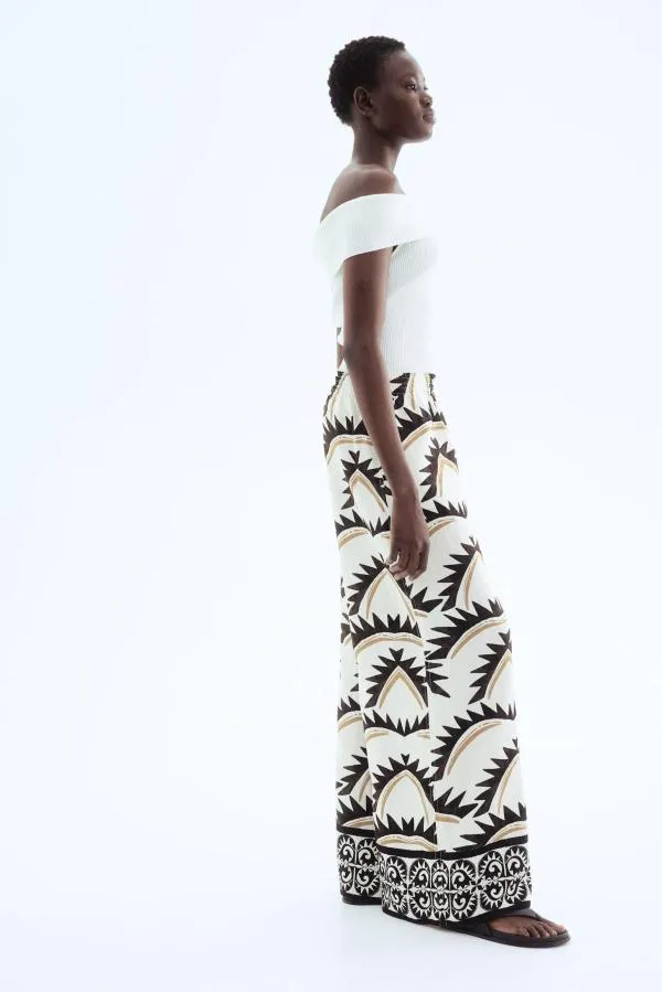Pantaloni H&M EU 40 | Alb, Lungi, Talie joasă, Flared (Evazați) fit, Poliamidă - Image 3