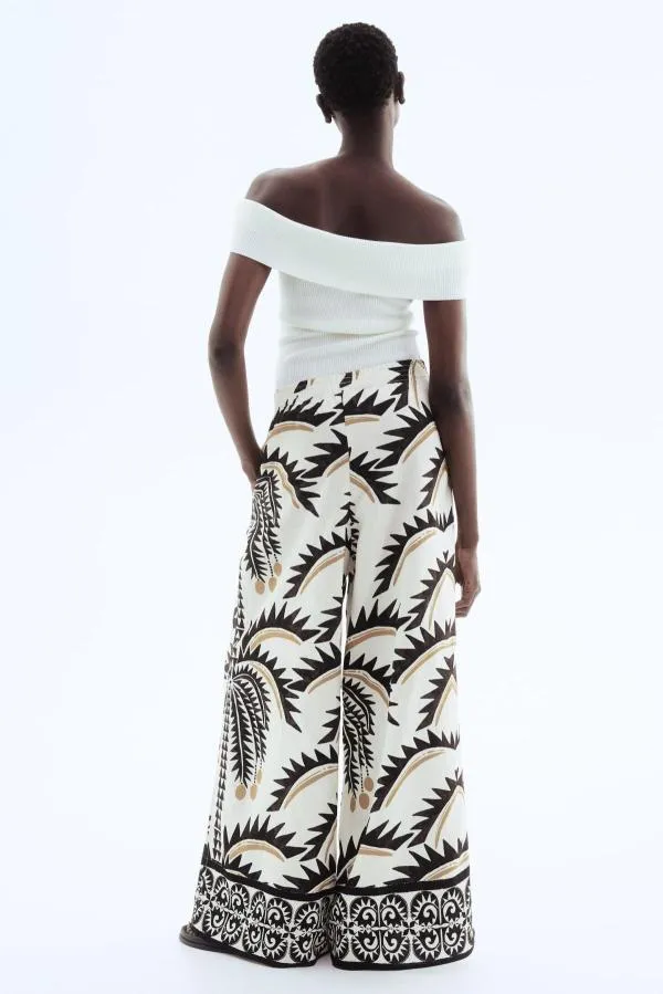 Pantaloni H&M EU 40 | Alb, Lungi, Talie joasă, Flared (Evazați) fit, Poliamidă - Image 4