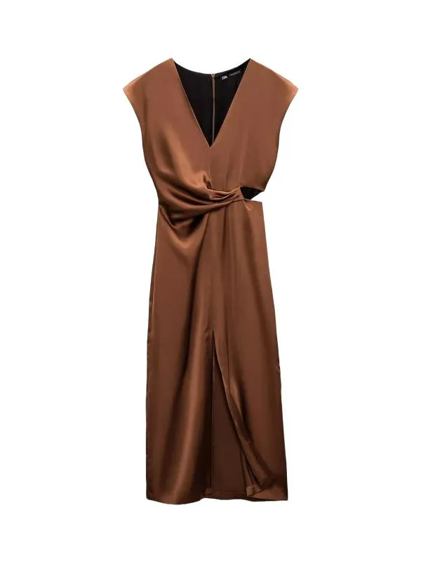 Rochie de seară Zara EU 36 | Maro, Midi, Fără mâneci