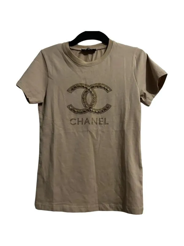 Tricou Chanel EU 38 | Bej, Normal, Regular   Standard fit, Logo, Pietre decorative, Bumbac