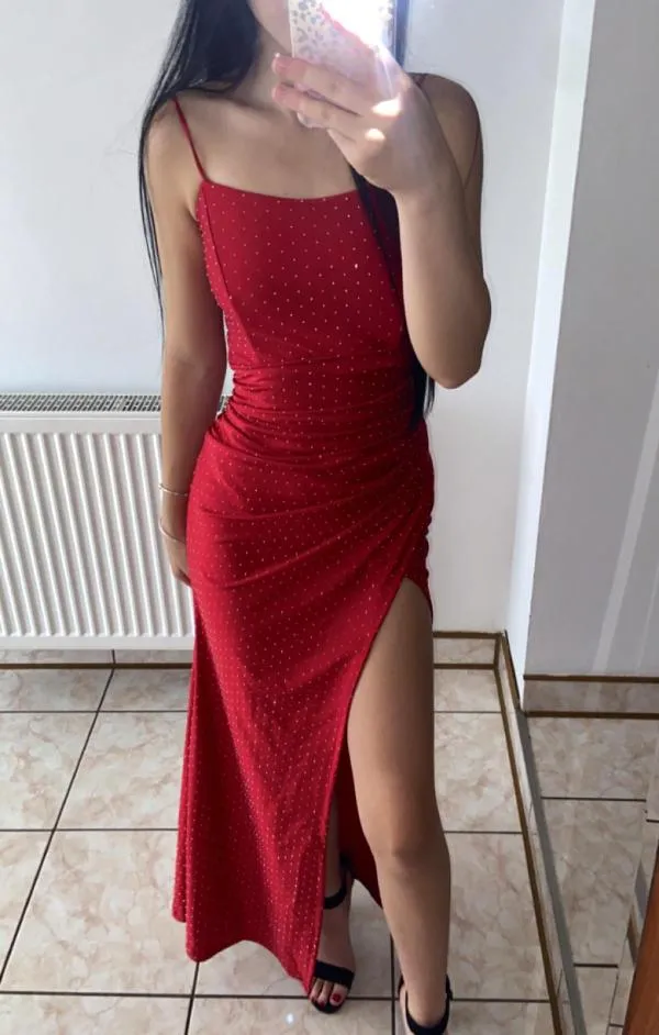 Rochie de ocazie Only EU 34 | Burgundy, Maxi, Bretele subțiri, Pietre decorative