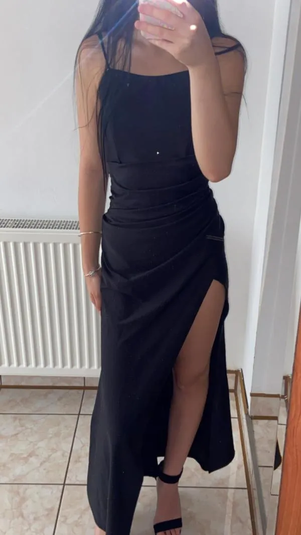 Rochie de seară Only EU 34 | Negru, Maxi, Bretele subțiri, Pietre decorative, Elastan