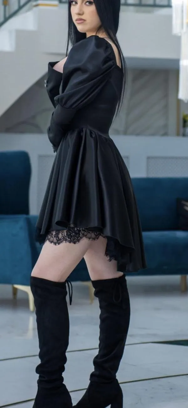 Rochie de ocazie Foggi EU 34 | Negru, Midi, Mânecă lungă, Dantelă, Elastan - Image 2