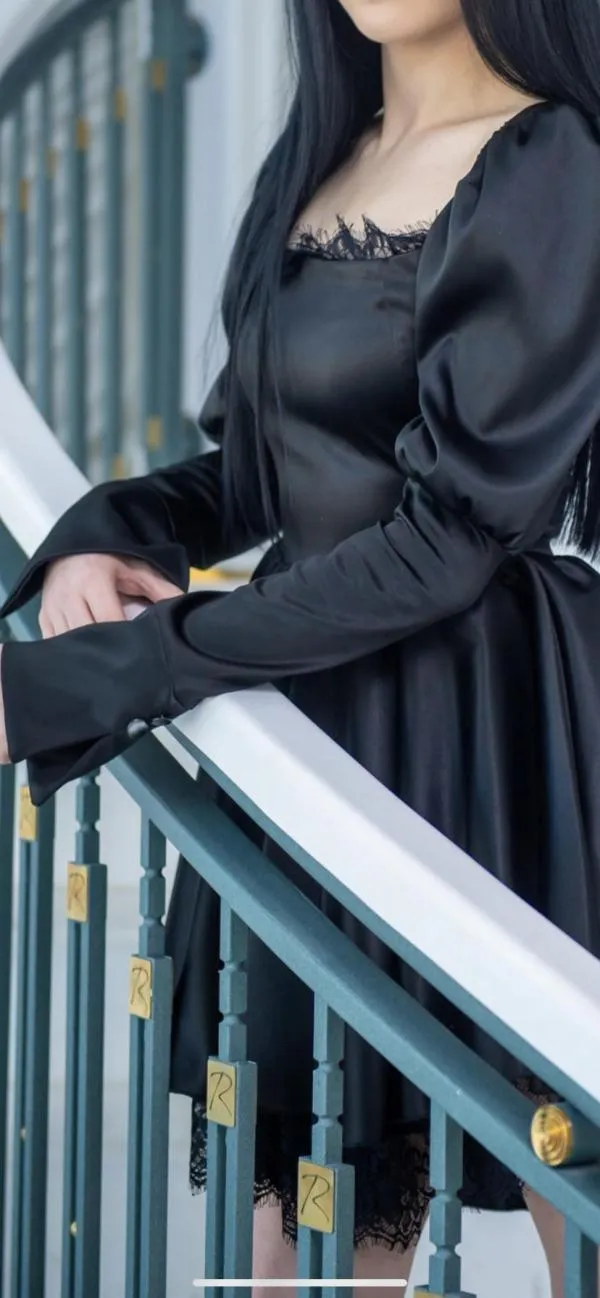 Rochie de ocazie Foggi EU 34 | Negru, Midi, Mânecă lungă, Dantelă, Elastan - Image 3