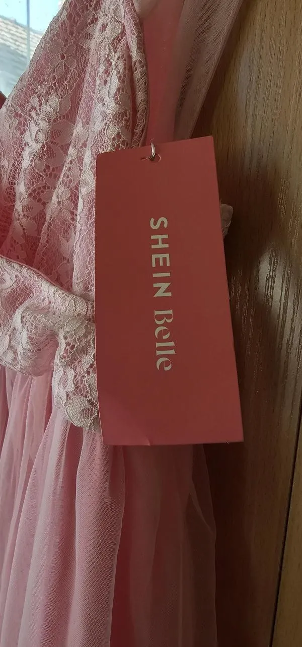 Rochie de ocazie Shein EU 38 | Roz, Maxi, Mânecă scurtă, Dantelă, Poliester - Image 5