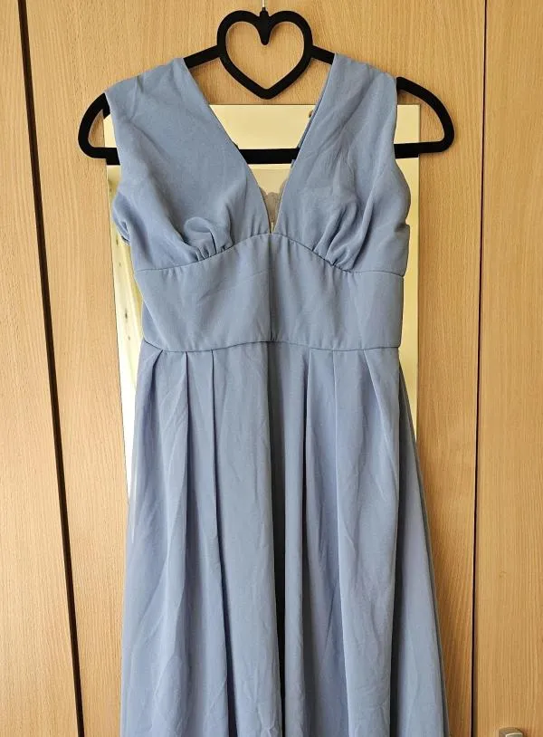 Rochie de ocazie Shein EU 38 | Albastru, Maxi, Fără mâneci, Drapat, Poliester