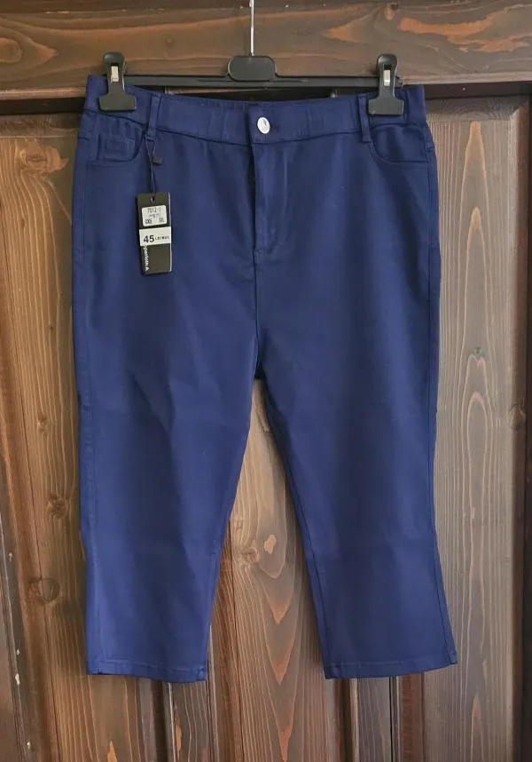 Pantaloni Shein EU 44 | Bleumarin, Trei sferturi, Talie medie, Vâscoză
