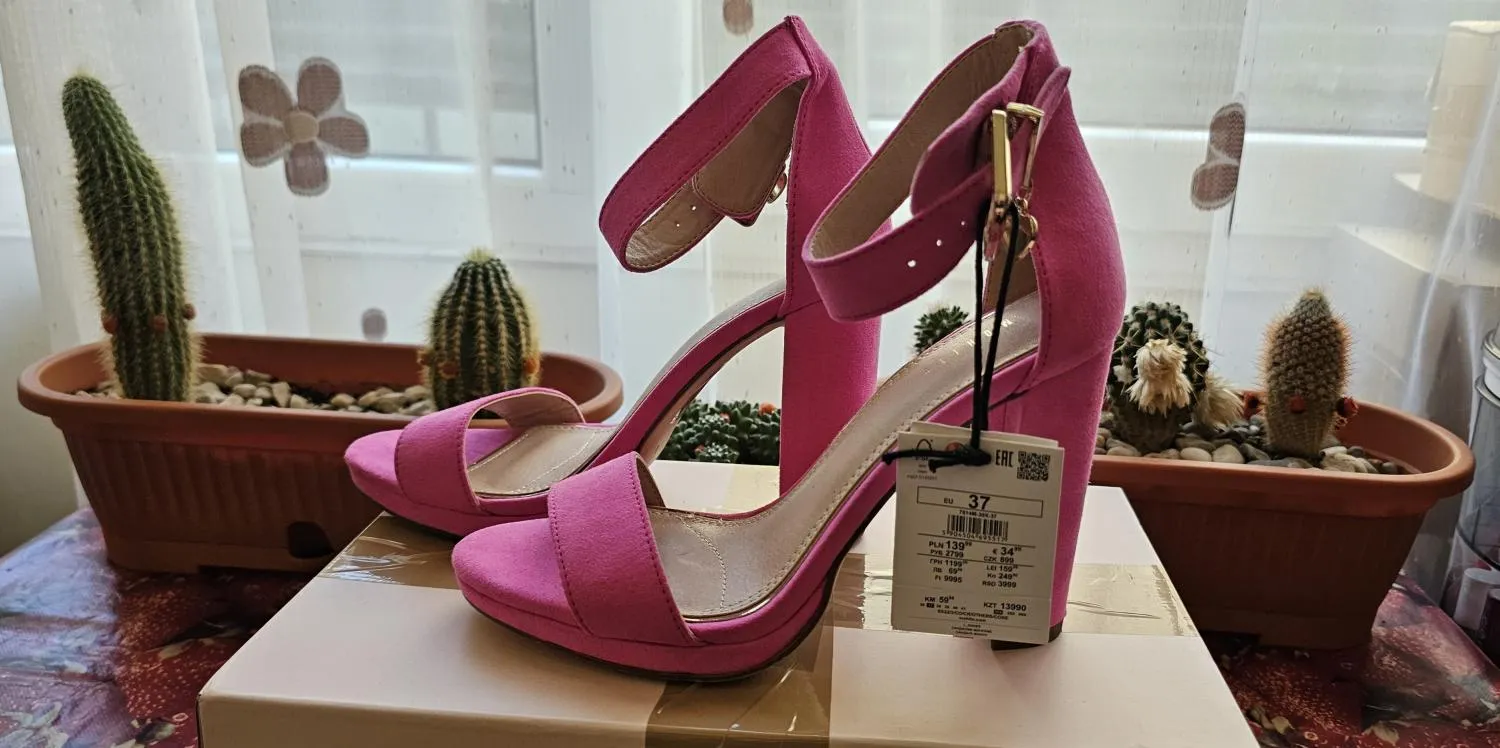 Sandale cu toc Mohito EU 37 | Fuchsia, Piele întoarsă  Suede - Image 3