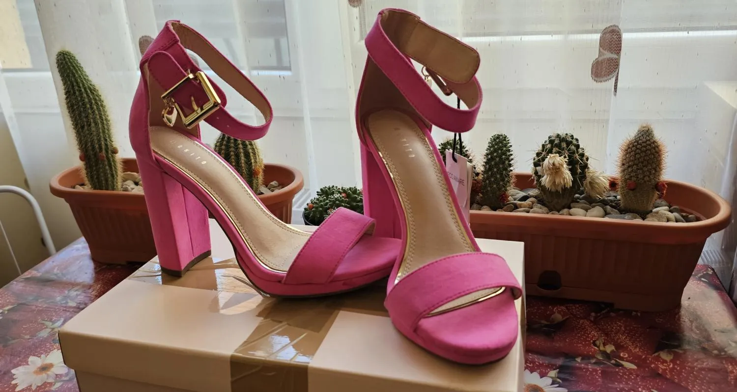 Sandale cu toc Mohito EU 37 | Fuchsia, Piele întoarsă Suede