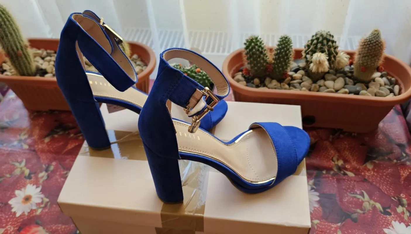 Sandale cu toc Mohito EU 37 | Albastru, Piele întoarsă  Suede - Image 12