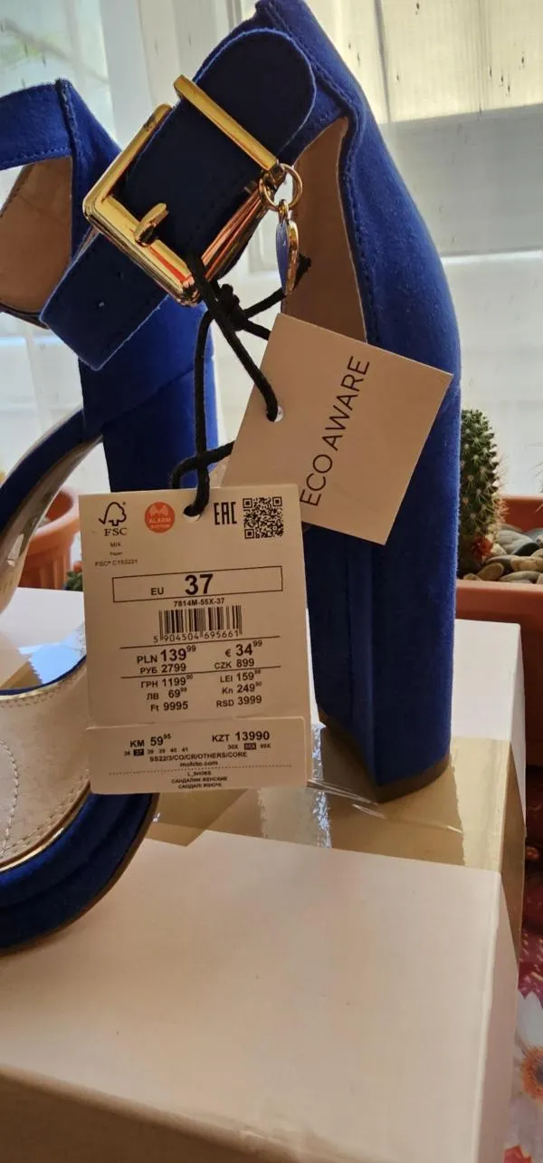 Sandale cu toc Mohito EU 37 | Albastru, Piele întoarsă  Suede - Image 3