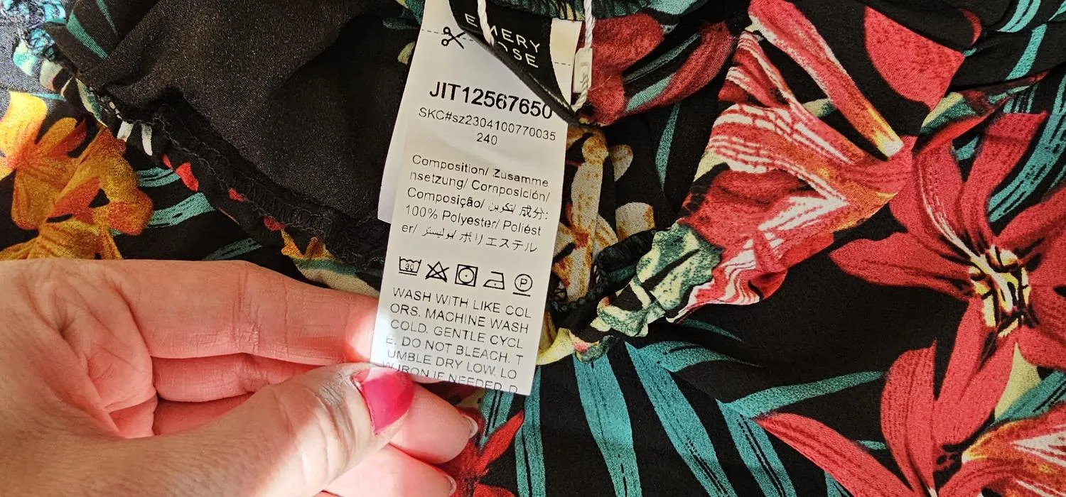 Pantaloni subțiri cu motive florale Emery Rose EU 40 | Multicolor, Talie medie, Loose fit, Loungewear Casă, Floral & Tropical, Poliester - Image 6