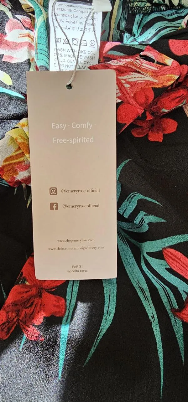 Pantaloni subțiri cu motive florale Emery Rose EU 40 | Multicolor, Talie medie, Loose fit, Loungewear Casă, Floral & Tropical, Poliester - Image 8