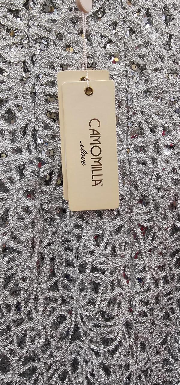 Rochie de ocazie Camomilla EU 40 | Argintiu, Midi, Mânecă scurtă, Paiete, Poliester - Image 4