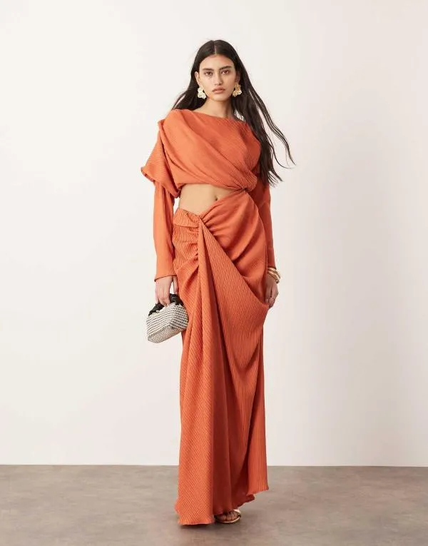 Rochie de seară ASOS EU 40 | Cărămiziu, Maxi, Mânecă lungă