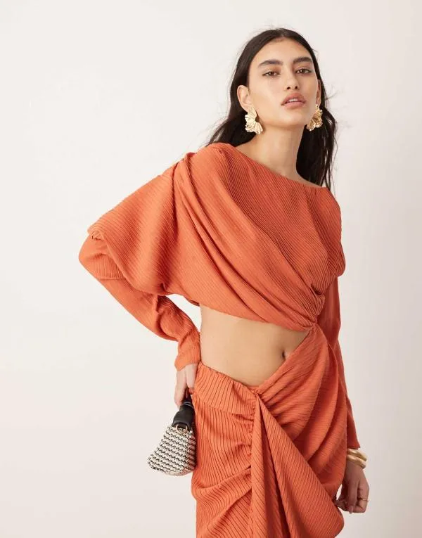 Rochie de seară ASOS EU 40 | Cărămiziu, Maxi, Mânecă lungă - Image 4
