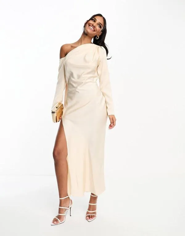 Rochie de ocazie ASOS EU 38 | Crem, Maxi, Mânecă lungă