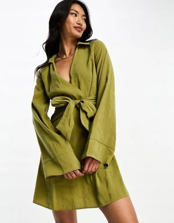 Rochie casual ASOS EU 36 | Khaki, Mini, Mânecă lungă - Image 2