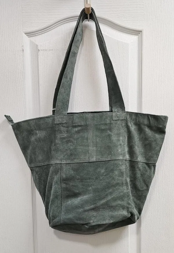 Geantă de umăr Camomilla | Verde, Piele întoarsă Suede - Image 3