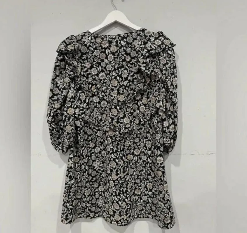 Rochie dreaptă Zara EU 36 | Negru, Mini, Mânecă trei sferturi, Floral & Tropical, Bumbac - Image 6