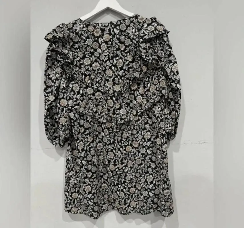 Rochie dreaptă Zara EU 36 | Negru, Mini, Mânecă trei sferturi, Floral & Tropical, Bumbac - Image 8
