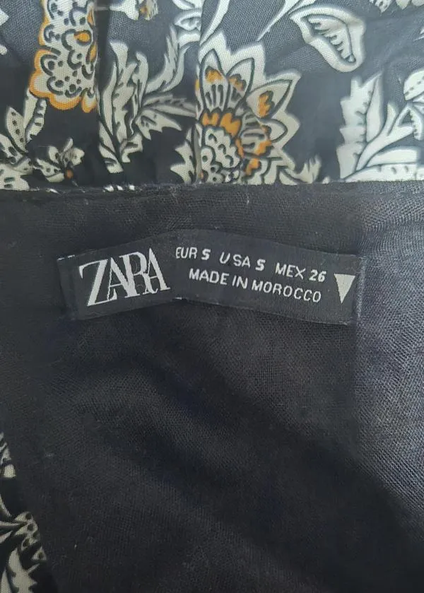 Rochie dreaptă Zara EU 36 | Negru, Mini, Mânecă trei sferturi, Floral & Tropical, Bumbac - Image 10