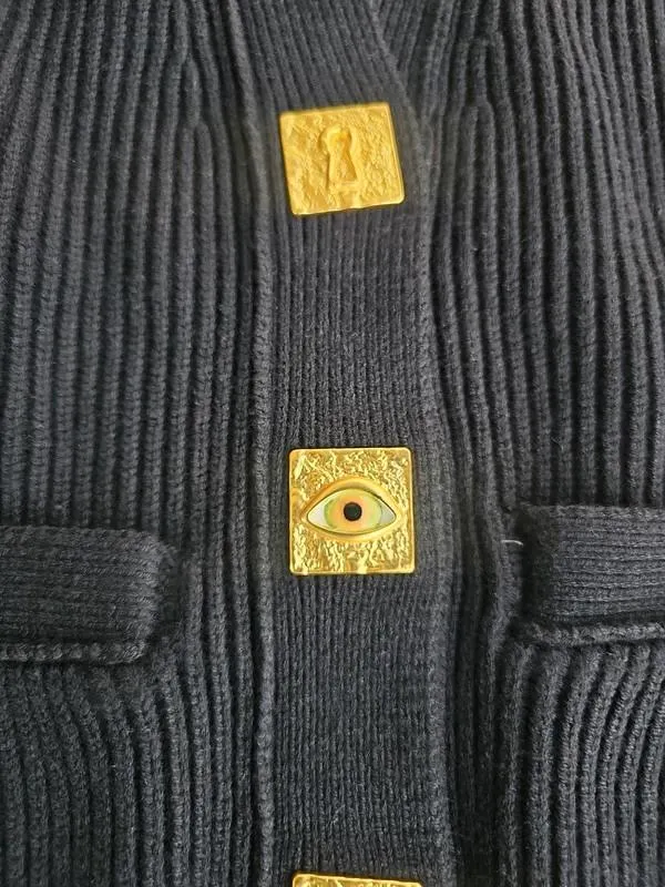 Cardigan Schiaparelli M | Negru, Mânecă lungă, Lână - Image 4
