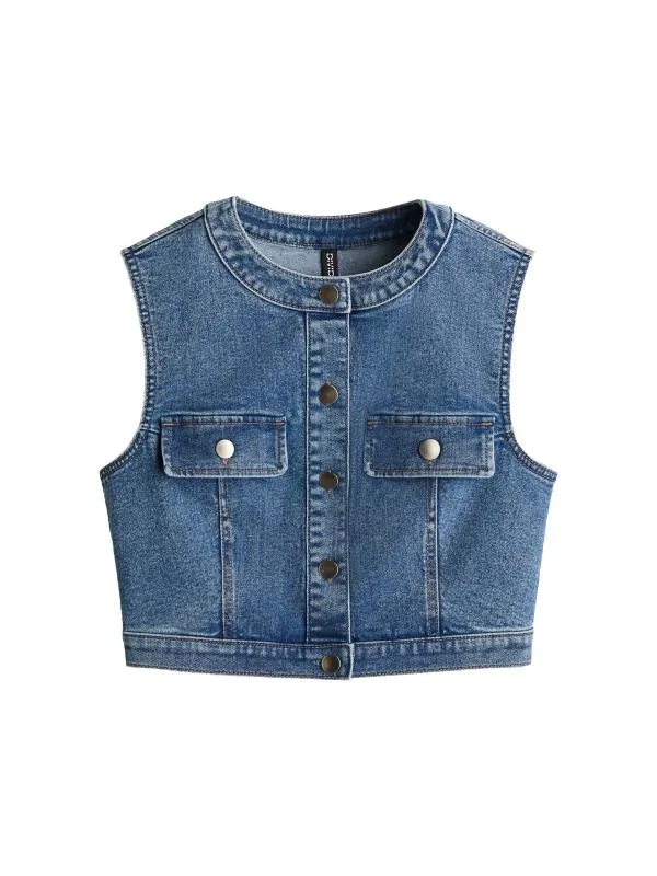 Vestă H&M S | Albastru, Fără glugă, Denim