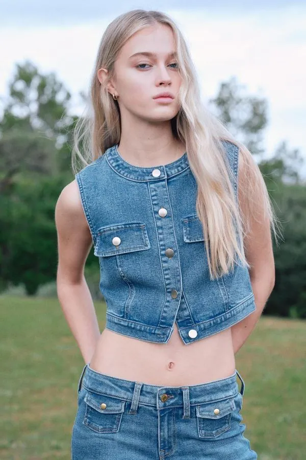 Vestă H&M S | Albastru, Fără glugă, Denim - Image 2