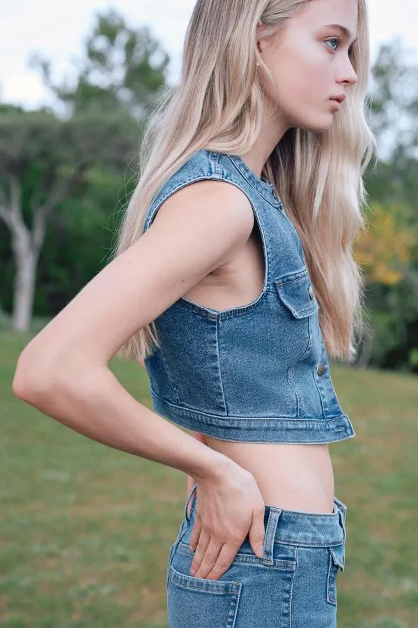 Vestă H&M S | Albastru, Fără glugă, Denim - Image 3