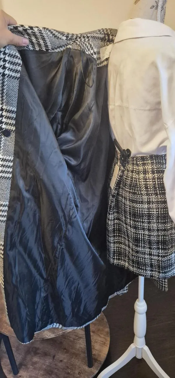 Palton lung Primark EU 40 | Gri, Fără glugă, Carouri - Image 10