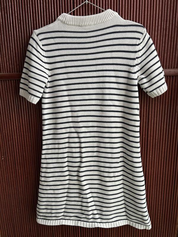 Rochie tricotată Zara EU 36 | Alb, Mini, Mânecă scurtă, Dungi, Bumbac - Image 3