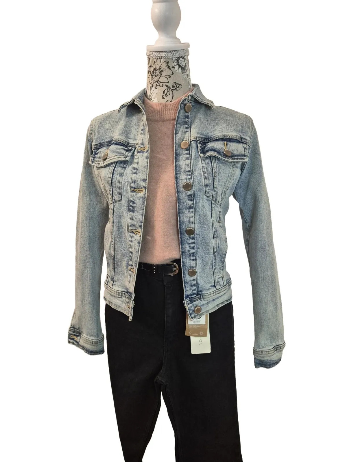 Geacă din denim Zara XS | Bleu, Fără glugă, Denim